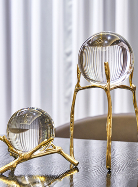 轻奢纯铜招财水晶球摆件客厅电视柜酒H柜办公室乔迁礼品装饰品摆