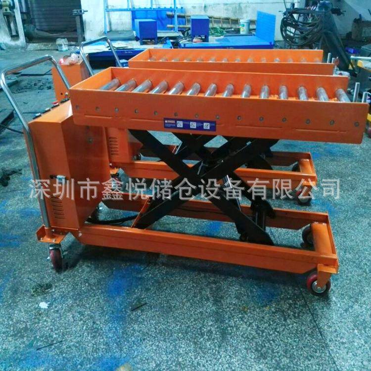 移动式平台车带滚筒半电动升降平台车带滚珠模具升降台搬运车