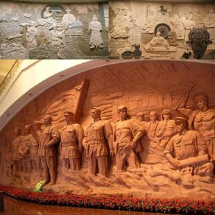 玻璃钢锻铜浮雕计雕塑岩砂石设图博3物馆校园人物材红色文化墙壁