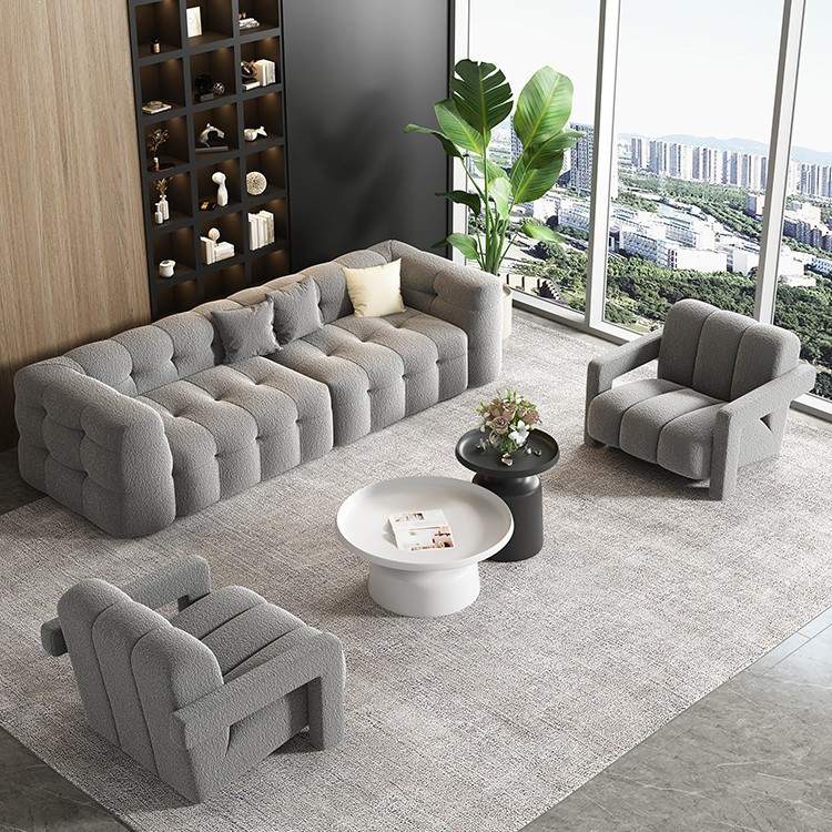 北欧布艺沙发简约客厅钢琴键沙发组合商务办公室休息区直排沙发椅