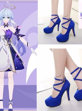 崩坏星穹铁道cos知更鸟cosplay鞋子大码蓝色高跟鞋女匹诺康尼歌姬