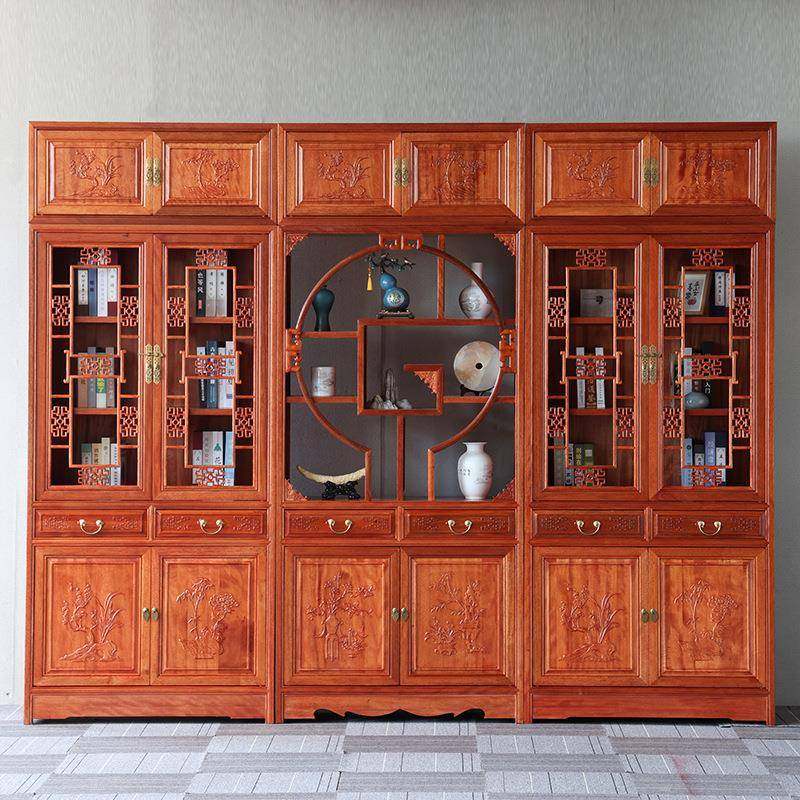 中式实木仿古书柜书架玻璃金花梨木明清古典书橱展示柜置物架组合