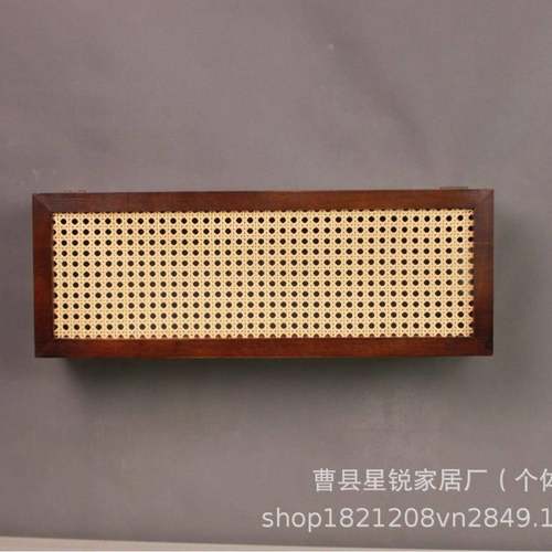 壁挂式藤编路由器收纳架客厅装饰木制置物架翻盖藤编路由器收纳架