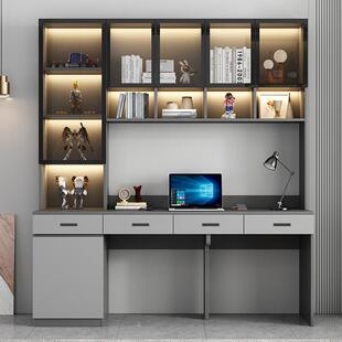 书桌学生家用台式电脑桌实木学习写字桌子轻奢办公桌书桌书架一体