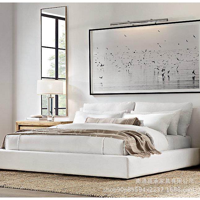 外贸RH云床美式乡村复古亚麻布艺软包床意式轻奢现代简约双人床