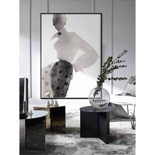 水墨倩影北欧风客厅装饰画服装店黑白人物轻奢挂画时尚女装店壁画