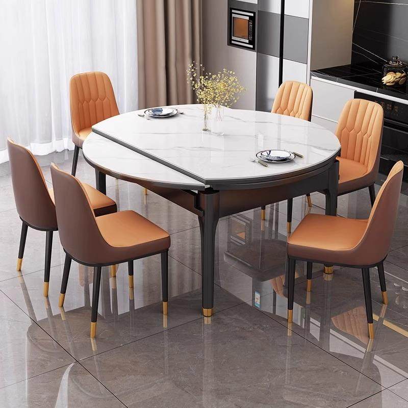 变形现代简约可变伸缩小户型实木圆桌折叠电磁炉饭桌岩板餐桌轻奢