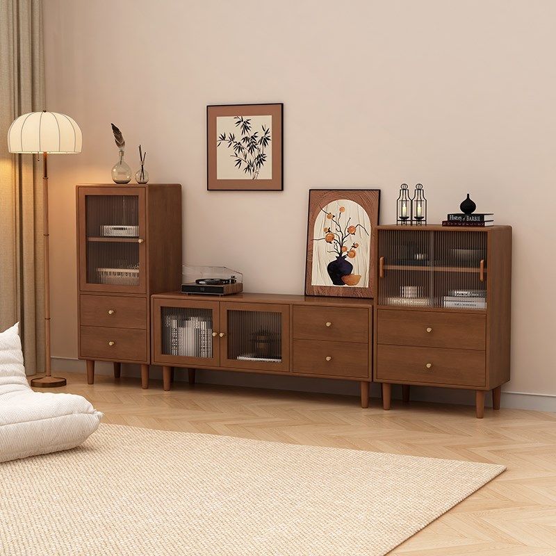 中古风实木茶g几电视机柜边柜组合小户型客厅家用落地收纳储物一