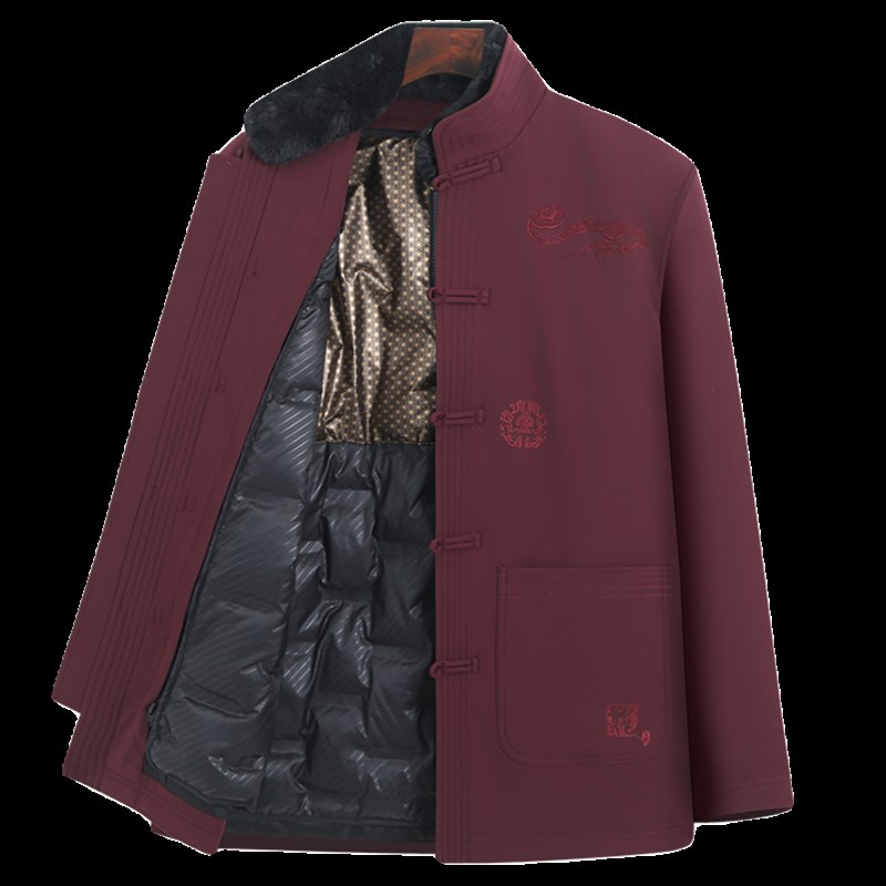 中国风唐装中老年男加厚脱卸羽绒B服爷爷装生日过寿星老人衣服冬