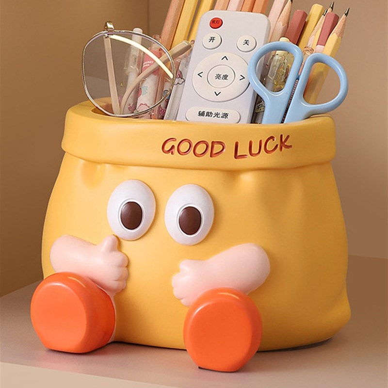 可爱卡通纸袋收纳摆件大容量笔筒办公室工位桌面装饰创.意生日礼