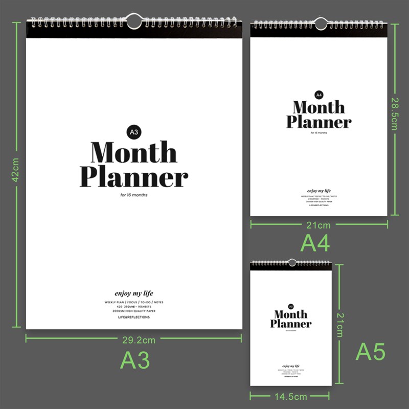 A3挂历式月计划本 Month planner万年历可记16个月周L计划每日待