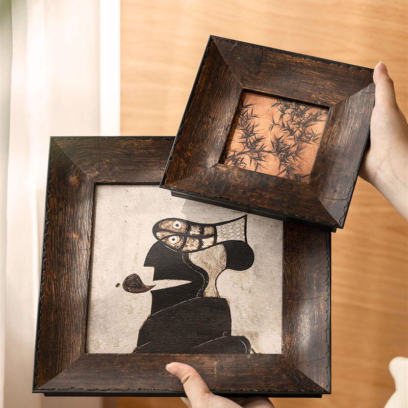 中古实木复古画框国画拼图s装裱挂墙油画外框A4A3空相框展示框定