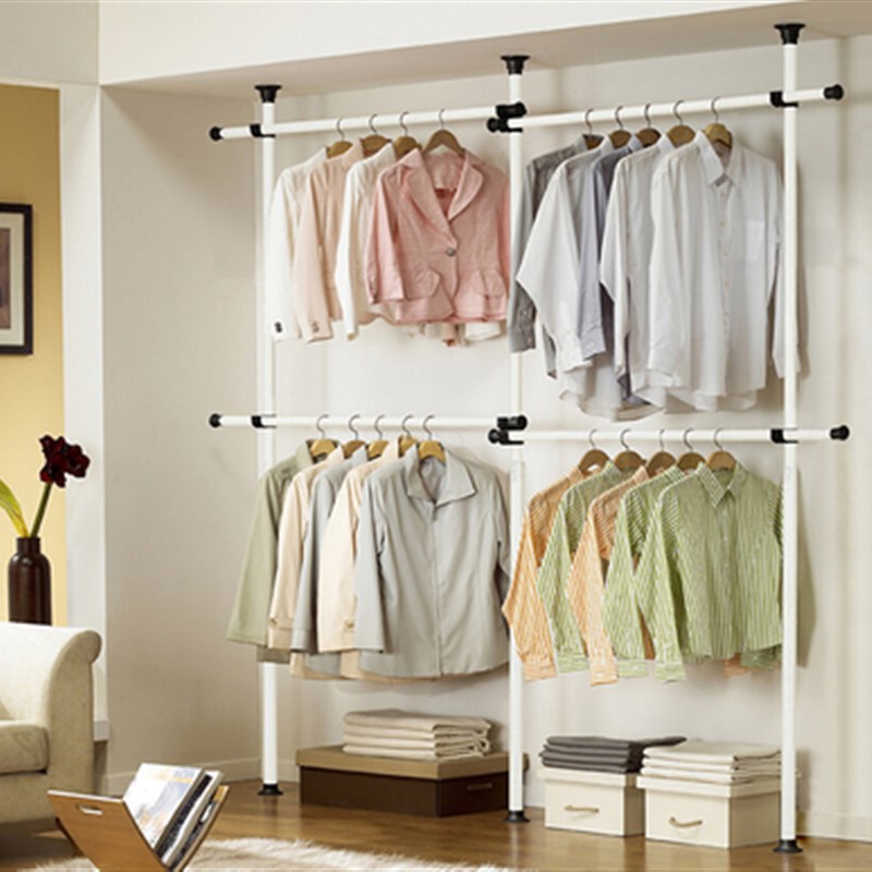 晾衣杆落地折叠室内阳台晒u被子神器家用不锈钢单杆伸缩架子挂衣