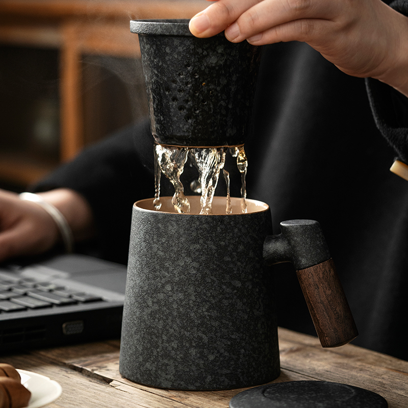 陶瓷茶水分离泡茶杯子男士个人专用C办公室带过滤茶漏高档水杯定