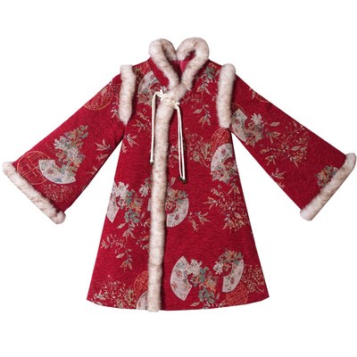 女童汉服中d国风红色加厚新年旗袍裙子2025新款儿童过年衣服拜年
