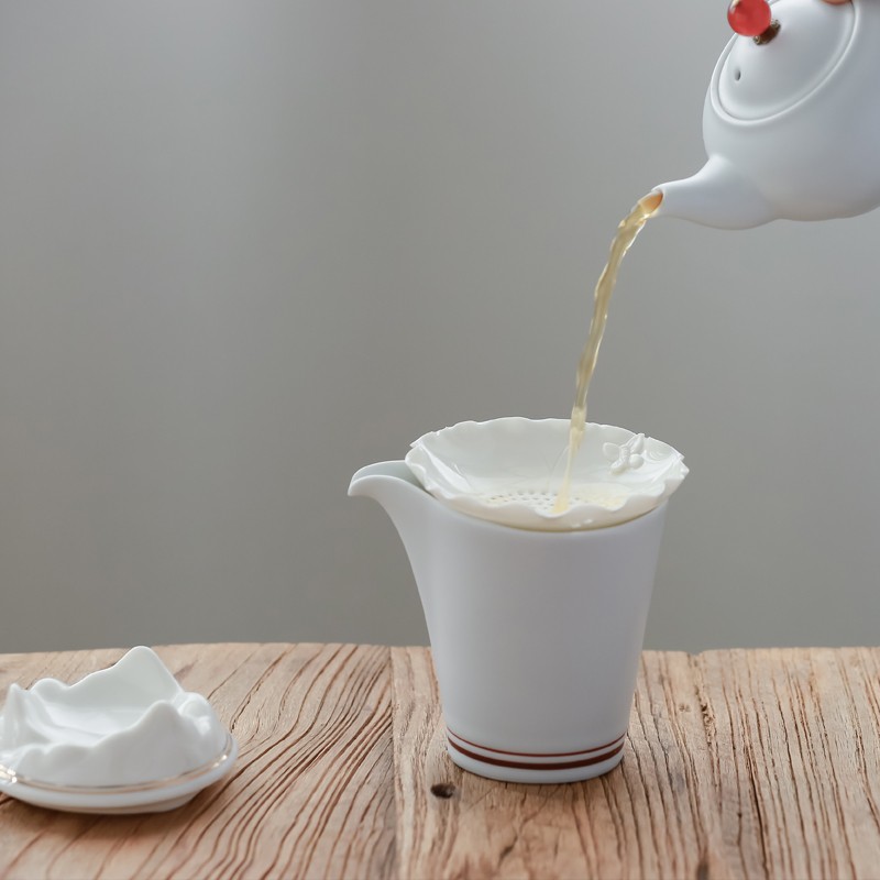 创意白瓷一体全瓷l茶漏斗茶滤玉瓷茶托茶叶过滤器滤网陶瓷茶具配