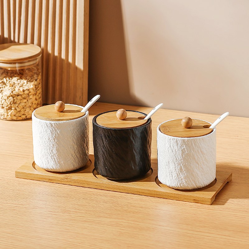 家用陶瓷调味罐调味盒厨房辣椒盐糖罐味精L胡椒调料盒罐套装带盖