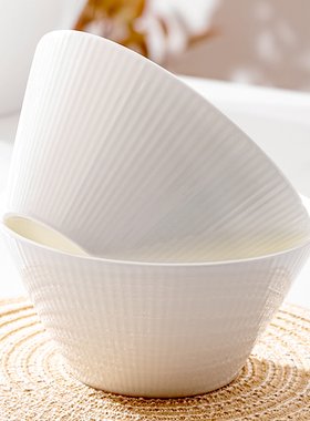 纯白竖纹碗无铅镉6/5英寸骨瓷饭碗粥F碗面碗微波炉家用可定制logo