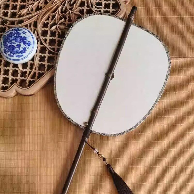 国画紫竹腰扇熟绢团扇空白绘画扇子工笔画可M旋转折叠腰扇真丝可