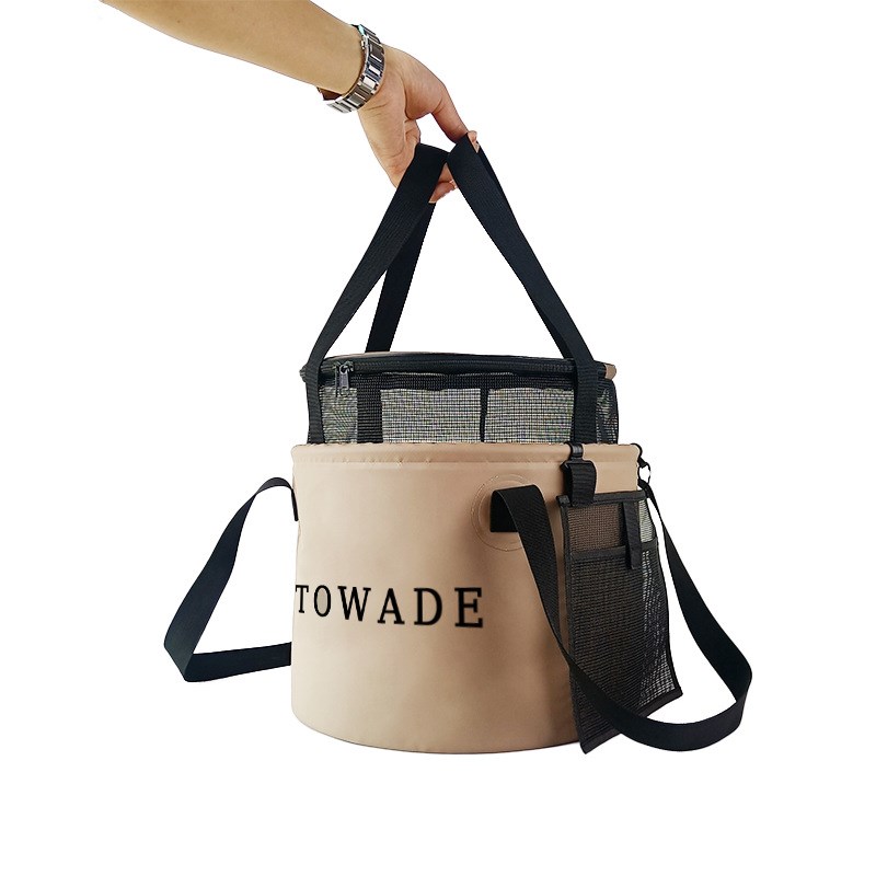 户外路亚鱼篓 钓鱼l便携水桶大容量活鱼桶车载PVC折叠手提桶网纱