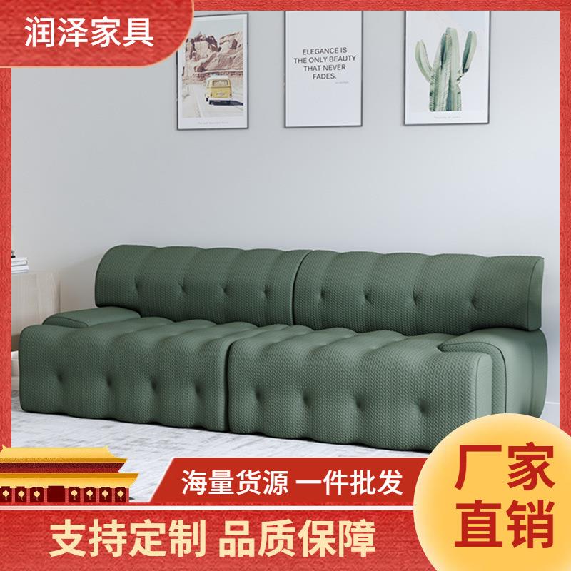意式轻奢布艺沙发方块小户型客厅简约拉扣设计师多人创意拼接沙发