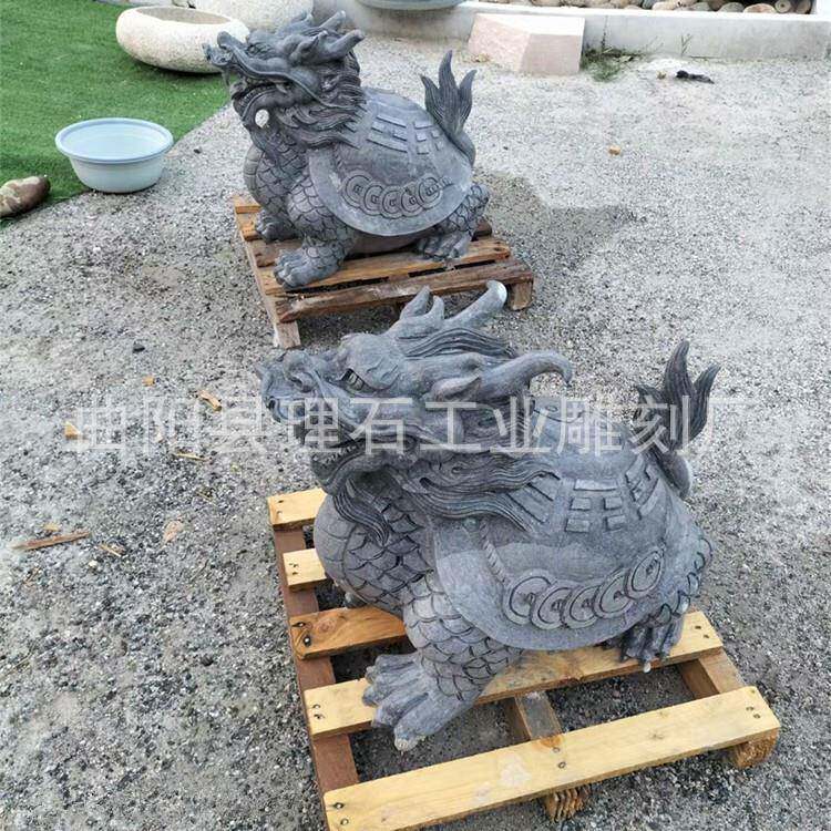 石雕龙头龟一对大理石喷水动物青石乌龟赑屃池塘庭院流水摆件