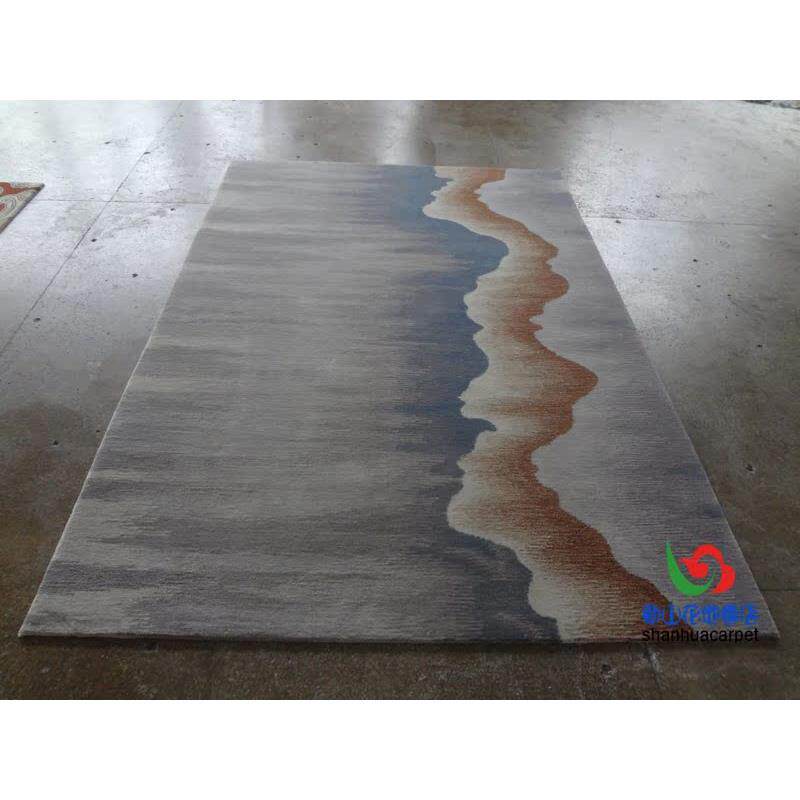 新中式抽象山水水墨画样板房手工羊毛客厅茶几地毯餐厅书房办公室