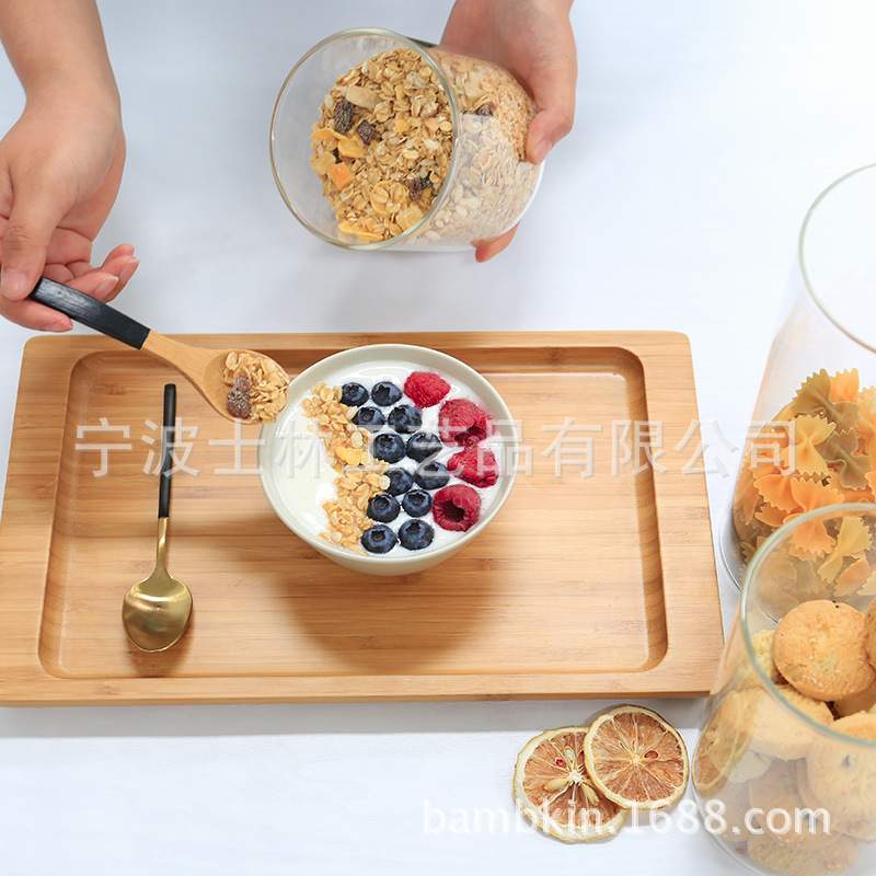 托盘长方形茶盘圆角欧式简约竹质托盘时尚创意客厅水果盘小吃果蔬