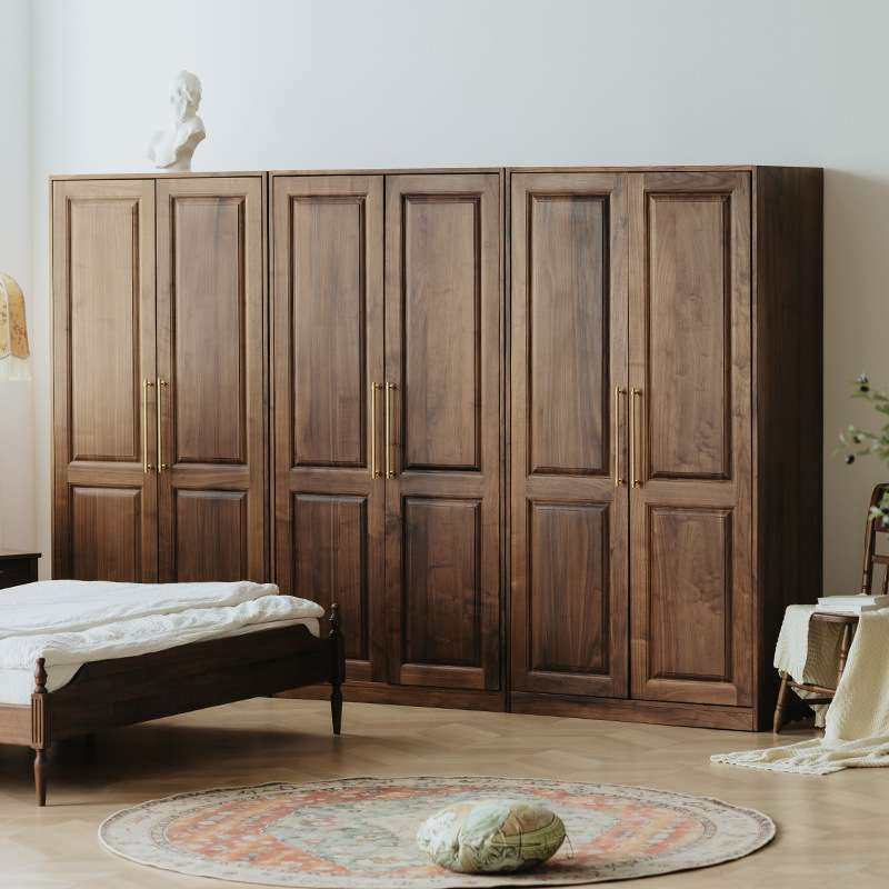 北美黑胡桃木全实木美式衣柜樱桃木卧室多功能储物收纳对开门衣柜