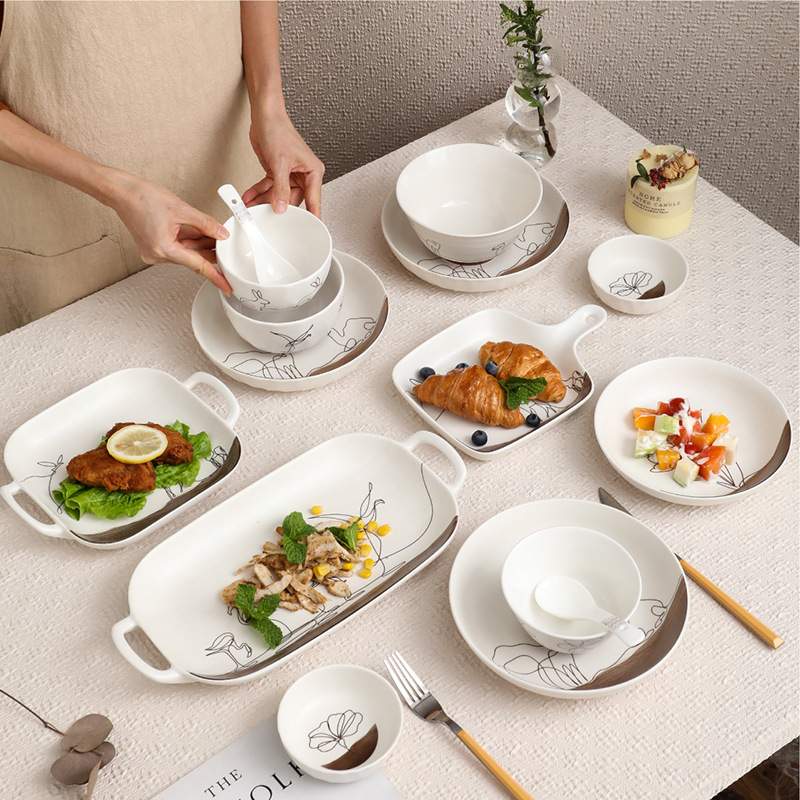 千顺陶瓷2022年新款一笔时尚画家用餐具饭盘汤盘碗简约碟子碗