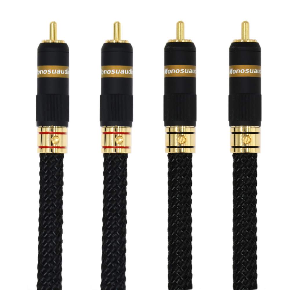 Monosaudio A202R纯铜镀金双莲花头音频线发2RCA信号线功放二对二
