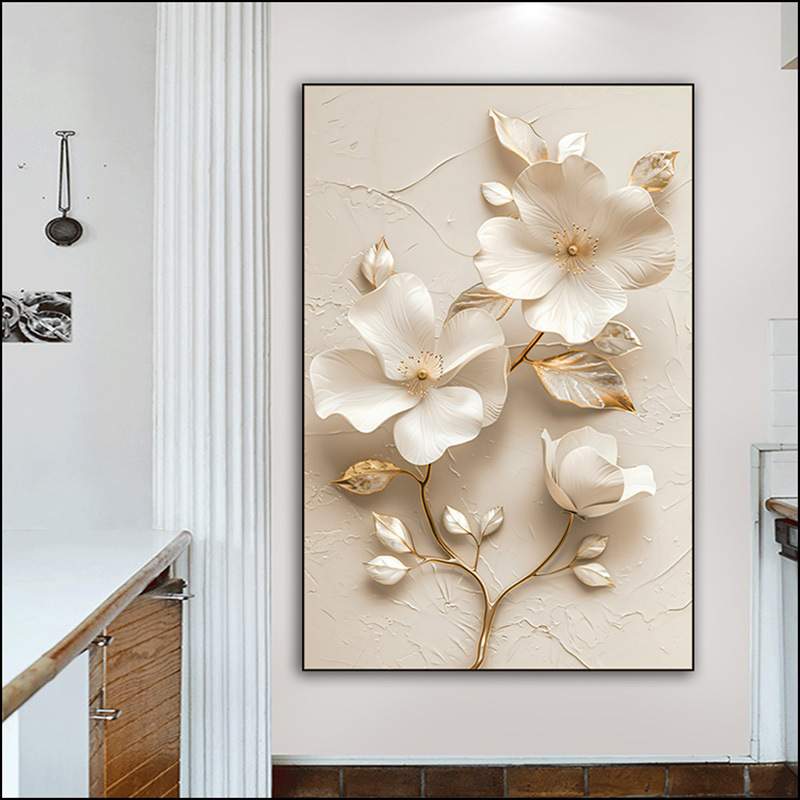 现代抽象线条艺术立体花卉轻奢客厅装饰画芭蕉叶吉祥挂画图片