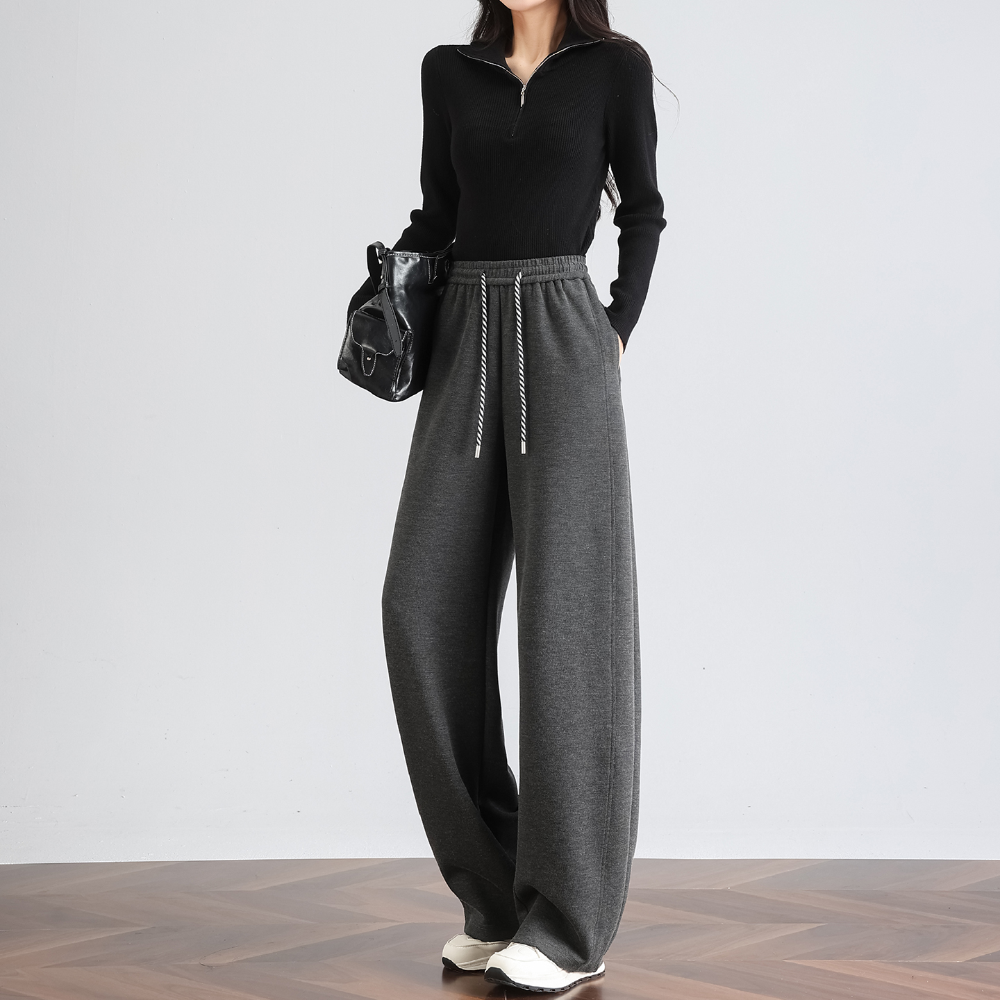 韩系慵懒松弛感秋冬显瘦直筒裤子