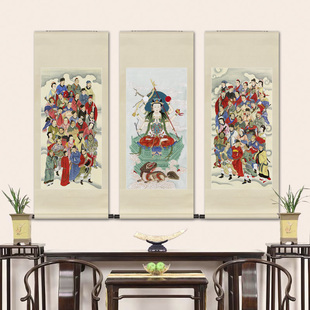 工笔人物传统国画斗姥画像玄关书房水陆画新中式卷轴画框装饰挂画