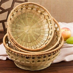 竹编篮馒头筐果篮藤编馍筐家用手工制品编织托盘收纳筐竹篓碗簸箕