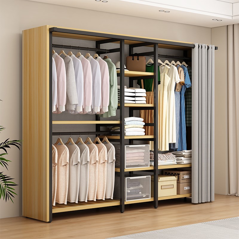 开 放式衣柜家m用金属组合挂衣架卧室简易步入式落地收纳衣帽