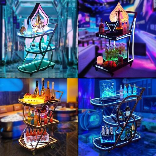 夜场出酒送餐车LED上酒小推车生日蛋糕手推车酒吧ktVv发光酒水推