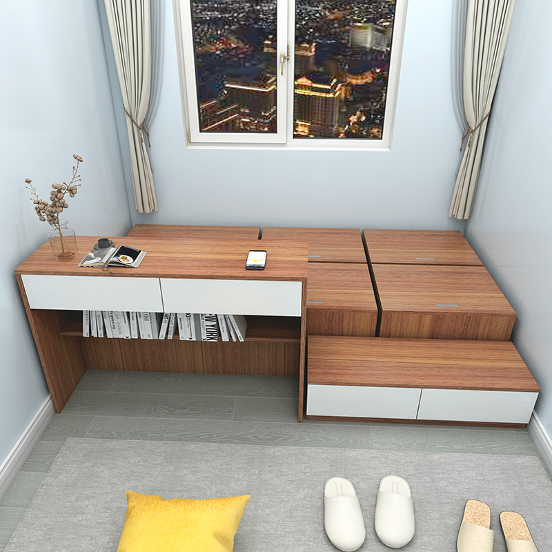 定制小户型多功组合能榻榻米床书桌一体1.J2m1.5米单人床简约现代