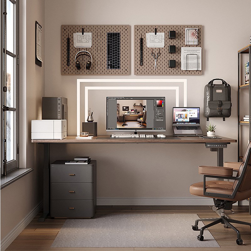 【国内发b货】wzo实木黑胡桃设计师书桌工作台电动可升降电脑桌