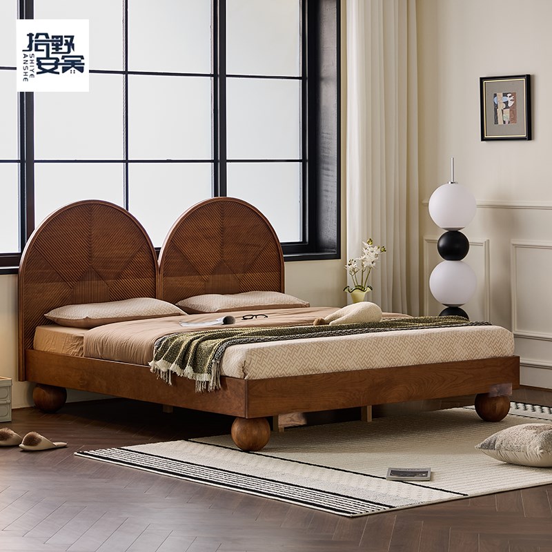 北美白蜡木d樱桃木中古风全实木双人床主卧复古大床1.8米悬浮婚床
