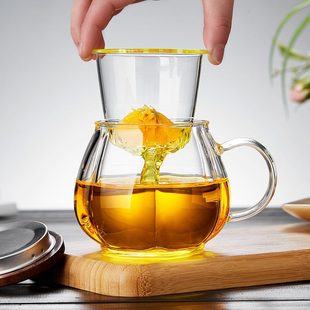 绿昌明玻璃杯茶水分离泡茶杯子家用水杯过滤透明带盖个人花茶杯