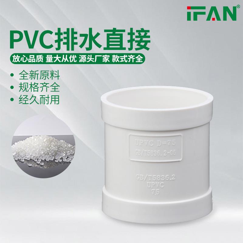 pvc排水直接工厂50-110下水管接头加厚直通排水配件外插排污管箍