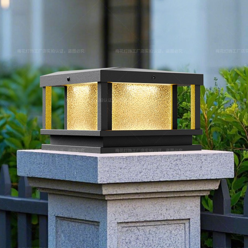 新款太阳能柱头灯现代q别墅庭院大门两侧柱子灯户外防水围墙灯接