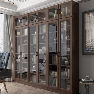 定制落地书柜实木带门收纳柜自由组合柜一体靠墙储物格子柜展示柜