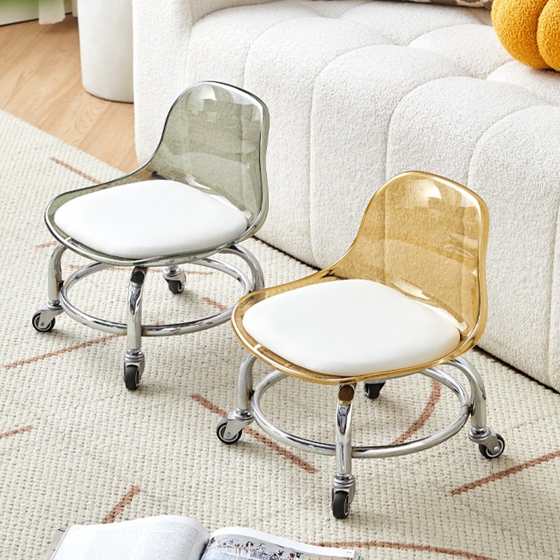 亚克力小凳子滑轮矮凳家s用静音万向轮小椅子可移动靠背椅非不锈