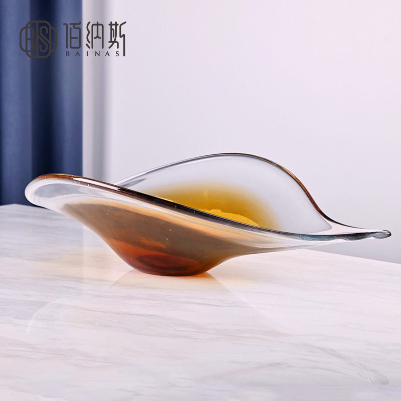 异型黄色玻璃大号果盘轻奢摆件