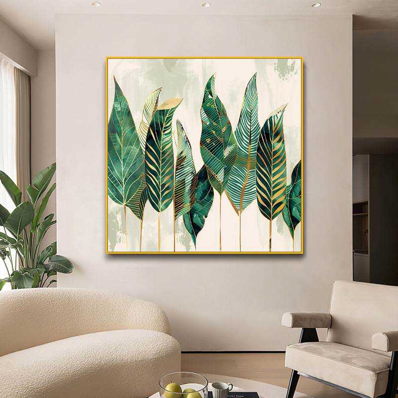 纯手绘抽象油画绿色树叶沙发背景客厅卧室画玄关餐厅肌理装饰画图片