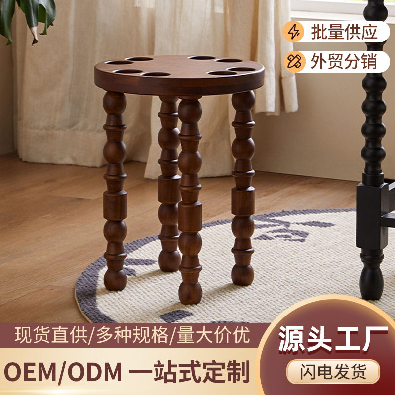可叠放实木竹节圆凳家用