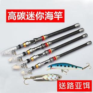 单竿短节海杆抛竿伸缩路亚竿 高碳迷你小海竿超短便携金属轮套装