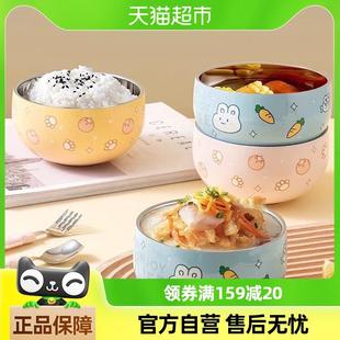 国风316不锈钢儿童碗家用双层防摔防烫隔热卡通萌趣吃饭宝宝汤碗